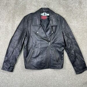 Excelled Collection Motorcycle Leather Jacket Mens Size XL Black Zip Up